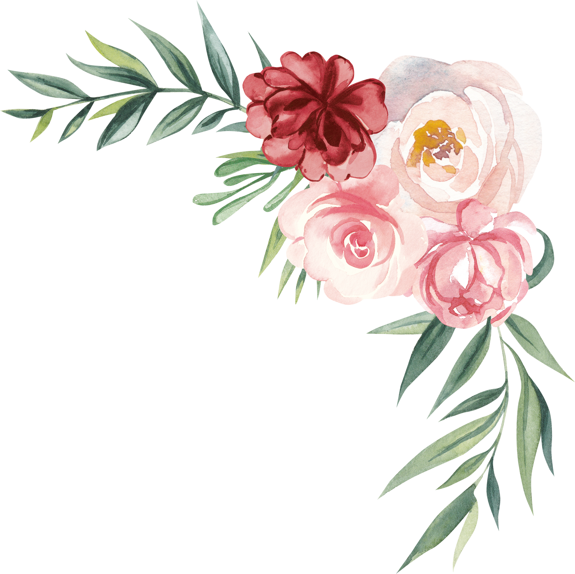 Watercolor pink flower wedding corner invite rose decoration